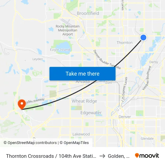 Thornton Crossroads / 104th Ave Station to Golden, CO map