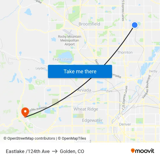 Eastlake /124th Ave to Golden, CO map