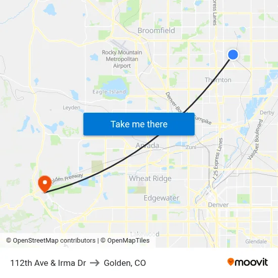 112th Ave & Irma Dr to Golden, CO map