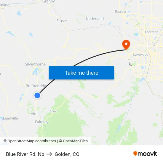 Blue River Rd. Nb to Golden, CO map