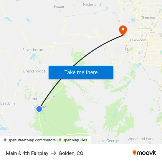 Main & 4th Fairplay to Golden, CO map