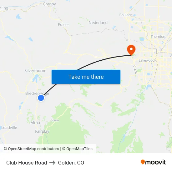 Club House Road to Golden, CO map