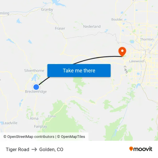 Tiger Road to Golden, CO map
