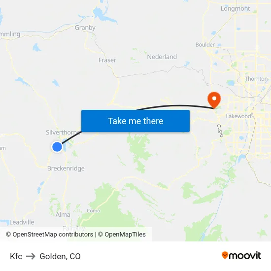 Kfc to Golden, CO map