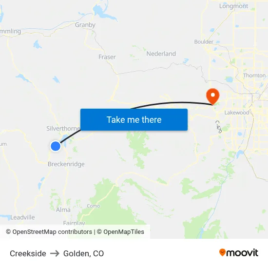 Creekside to Golden, CO map