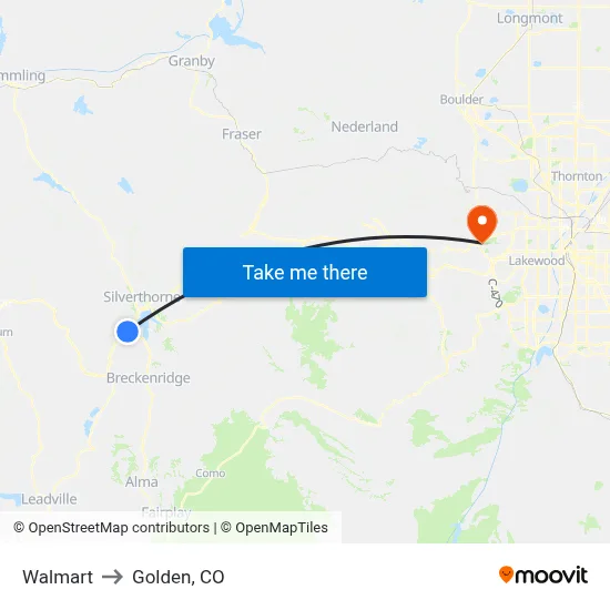 Walmart to Golden, CO map