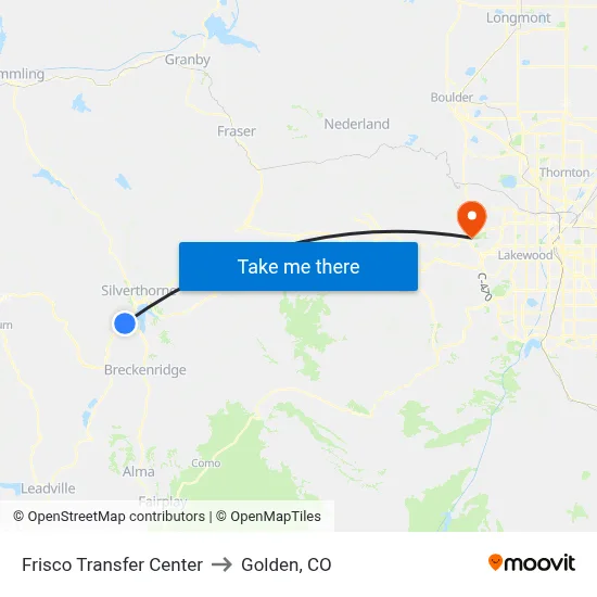 Frisco Transfer Center to Golden, CO map