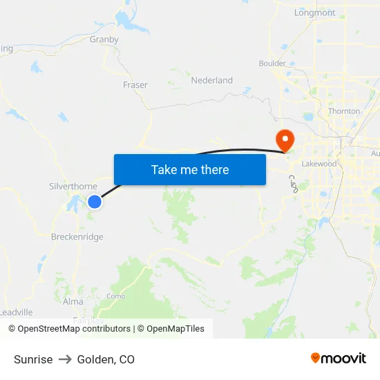 Sunrise to Golden, CO map