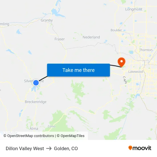Dillon Valley West to Golden, CO map