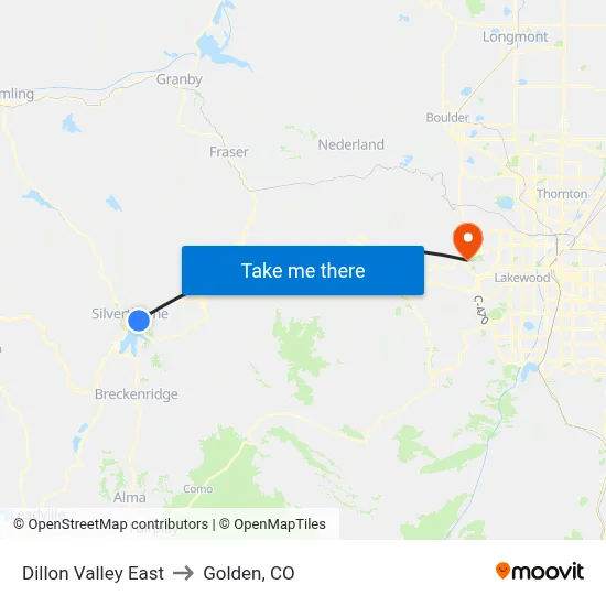 Dillon Valley East to Golden, CO map