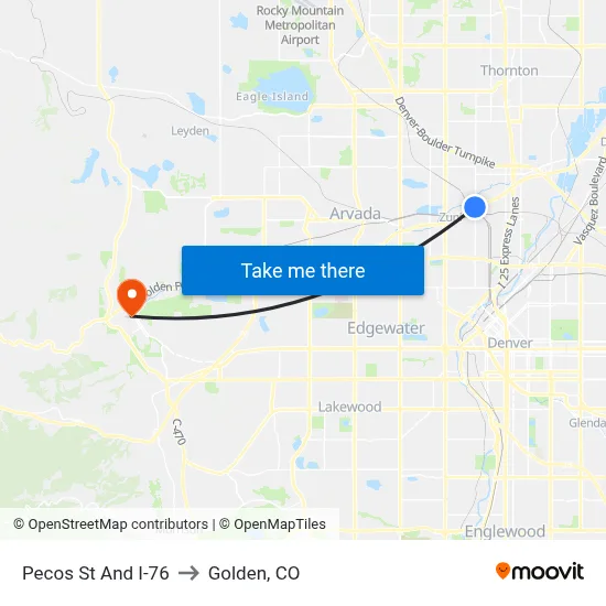 Pecos St And I-76 to Golden, CO map