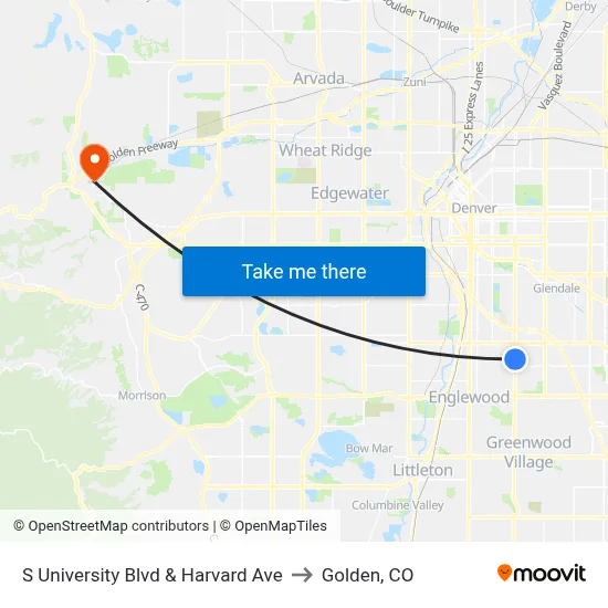 S University Blvd & Harvard Ave to Golden, CO map