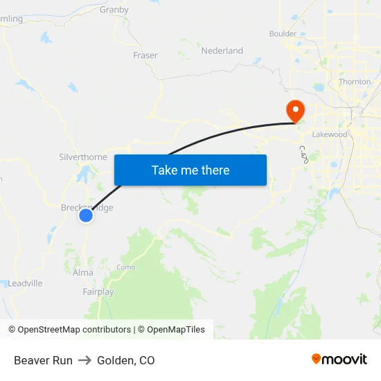 Beaver Run to Golden, CO map
