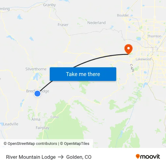 River Mountain Lodge to Golden, CO map