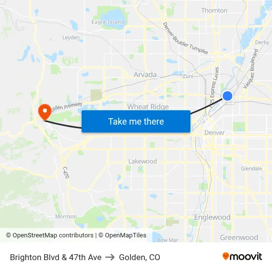 Brighton Blvd & 47th Ave to Golden, CO map