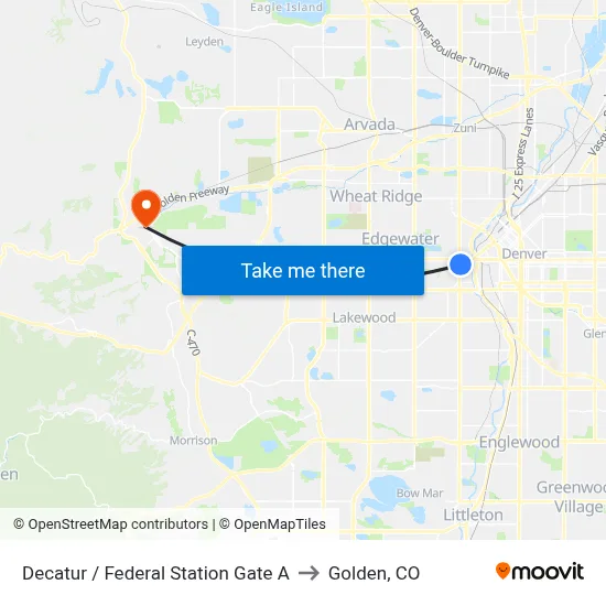 Decatur / Federal Station Gate A to Golden, CO map