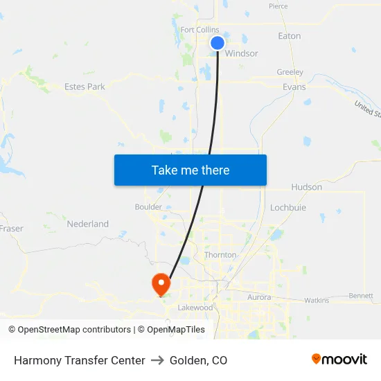Harmony Transfer Center to Golden, CO map