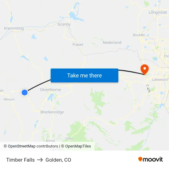 Timber Falls to Golden, CO map