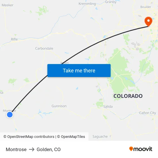 Montrose to Golden, CO map