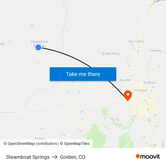 Steamboat Springs to Golden, CO map