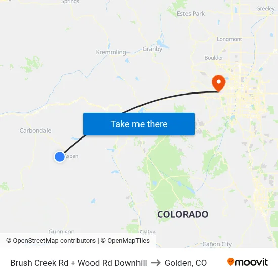 Brush Creek Rd + Wood Rd Downhill to Golden, CO map