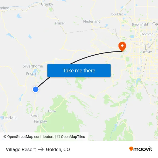 Village Resort to Golden, CO map
