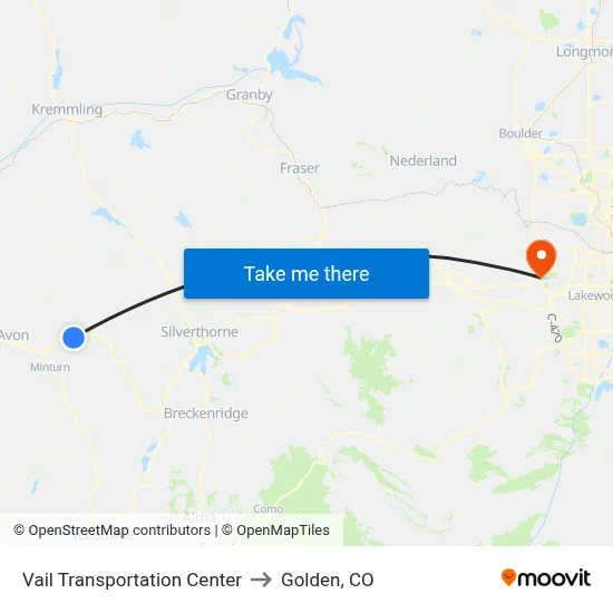 Vail Transportation Center to Golden, CO map