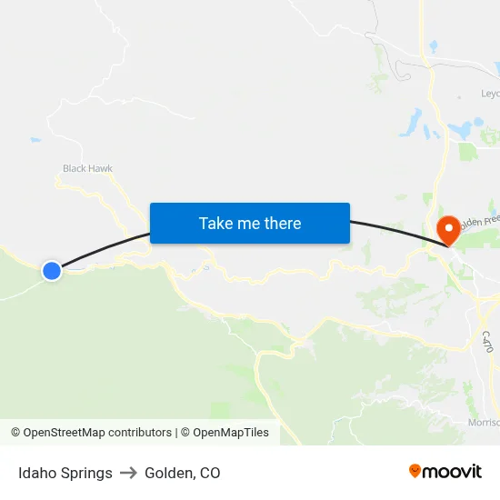 Idaho Springs to Golden, CO map