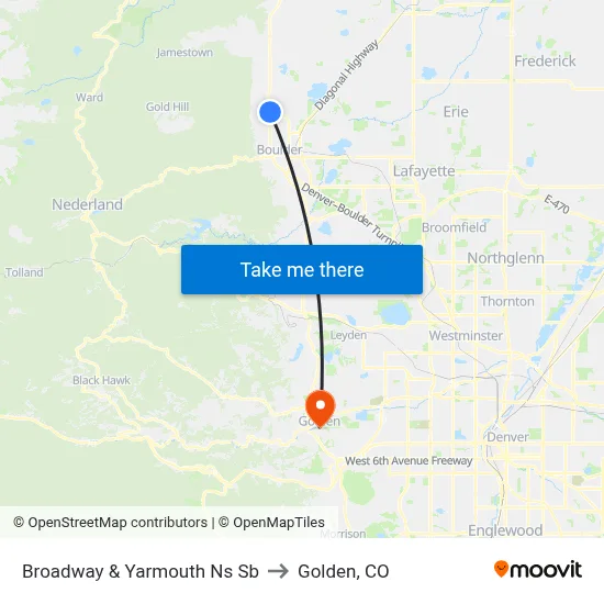Broadway & Yarmouth Ns Sb to Golden, CO map