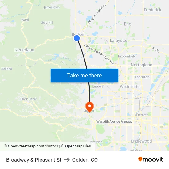 Broadway & Pleasant St to Golden, CO map