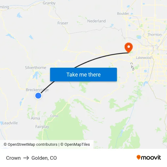 Crown to Golden, CO map