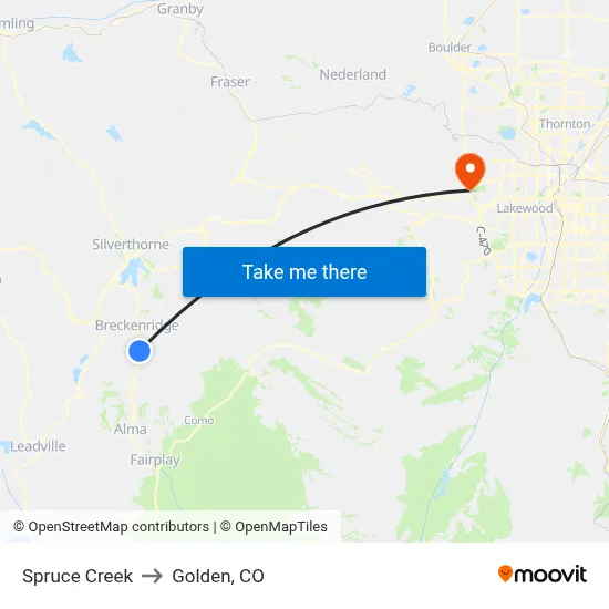 Spruce Creek to Golden, CO map