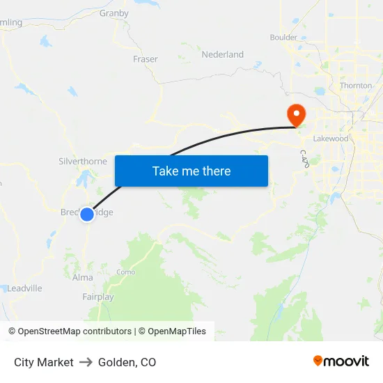 City Market to Golden, CO map