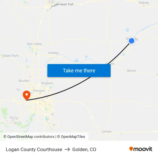 Logan County Courthouse to Golden, CO map