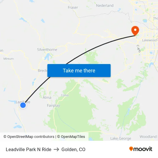 Leadville Park N Ride to Golden, CO map