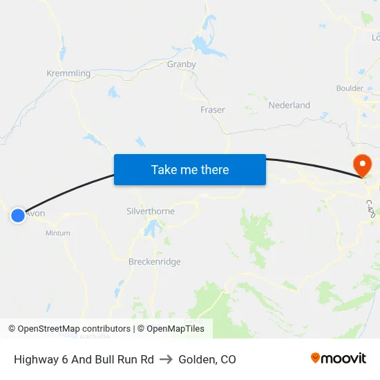 Highway 6 And Bull Run Rd to Golden, CO map