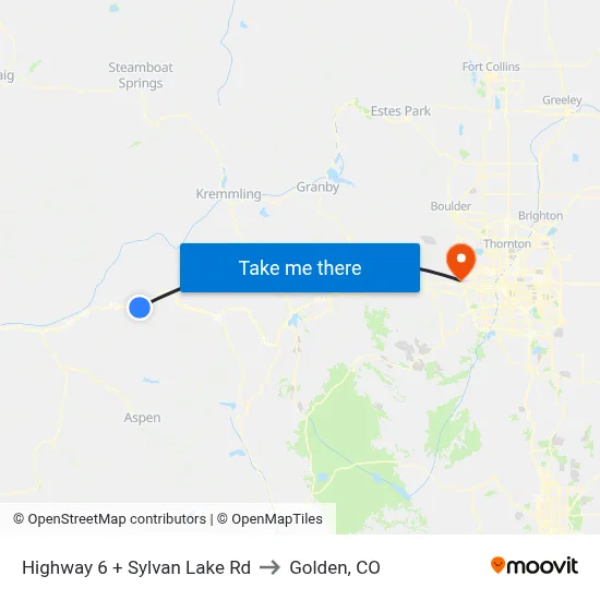 Highway 6 + Sylvan Lake Rd to Golden, CO map