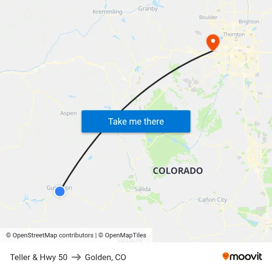 Teller & Hwy 50 to Golden, CO map
