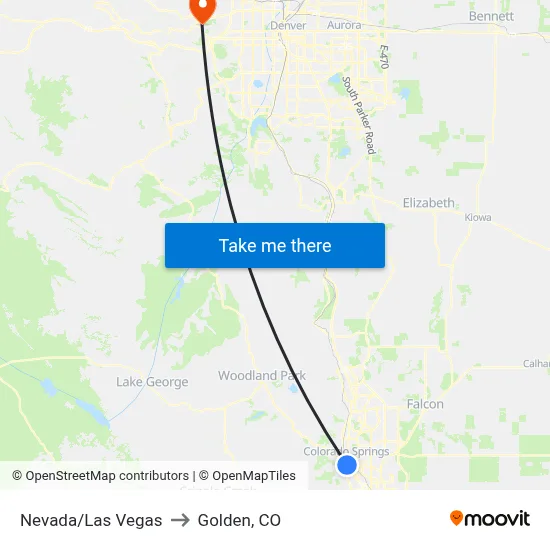 Nevada/Las Vegas to Golden, CO map