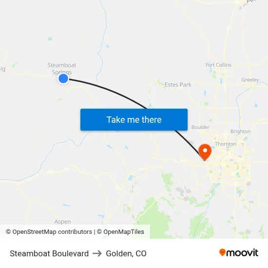 Steamboat Boulevard to Golden, CO map