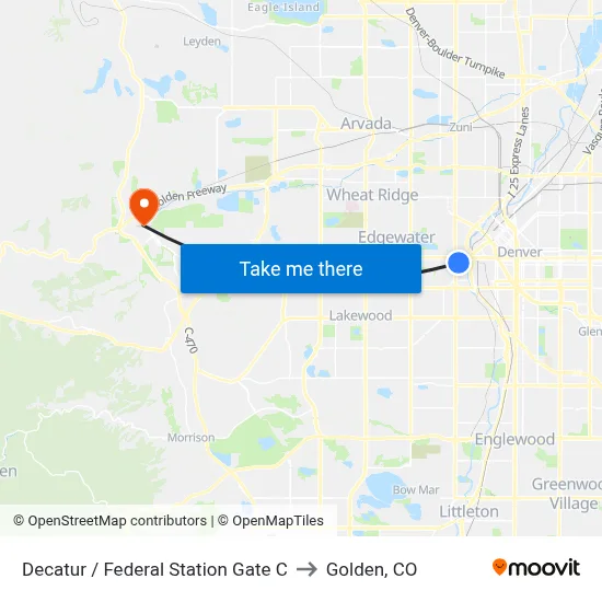 Decatur / Federal Station Gate C to Golden, CO map