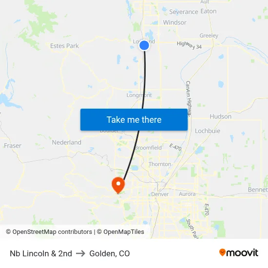 Nb Lincoln & 2nd to Golden, CO map