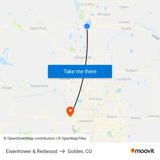 Eisenhower & Redwood to Golden, CO map
