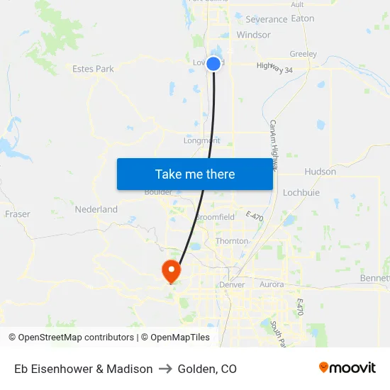 Eb Eisenhower & Madison to Golden, CO map