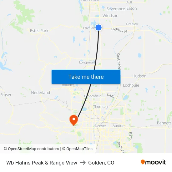 Wb Hahns Peak & Range View to Golden, CO map