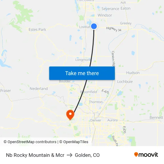Nb Rocky Mountain & Mcr to Golden, CO map
