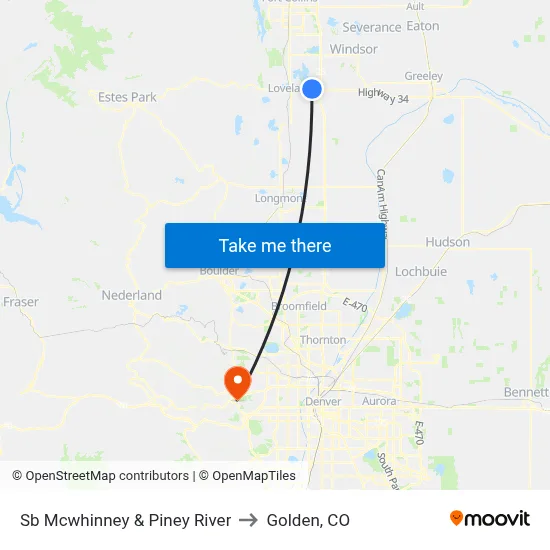 Sb Mcwhinney & Piney River to Golden, CO map