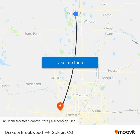 Drake & Brookwood to Golden, CO map