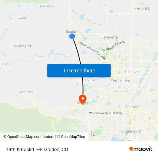 18th & Euclid to Golden, CO map