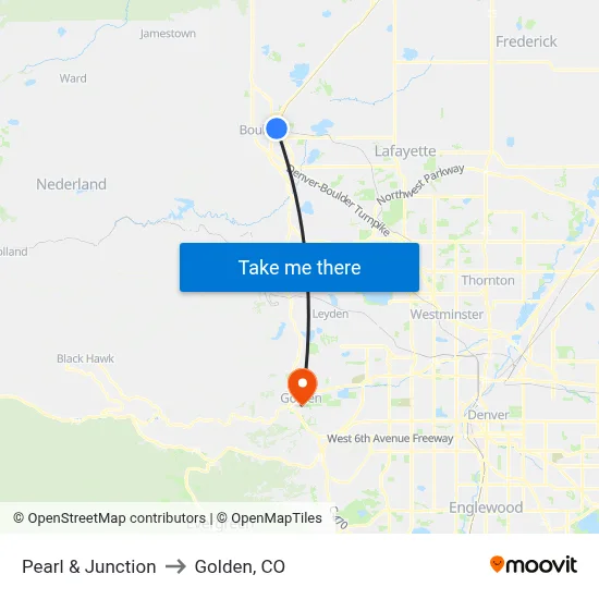 Pearl & Junction to Golden, CO map